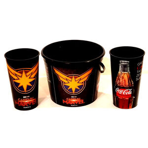 CAPTAIN MARVEL Theater Popcorn Bucket and Two 40 Ounce Cups BPA Free